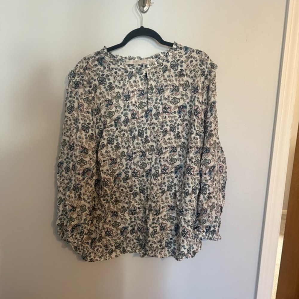 Loft Plus Floral Ruffle Neck Keyhole Blouse - 20W - NWT Long Sleeve